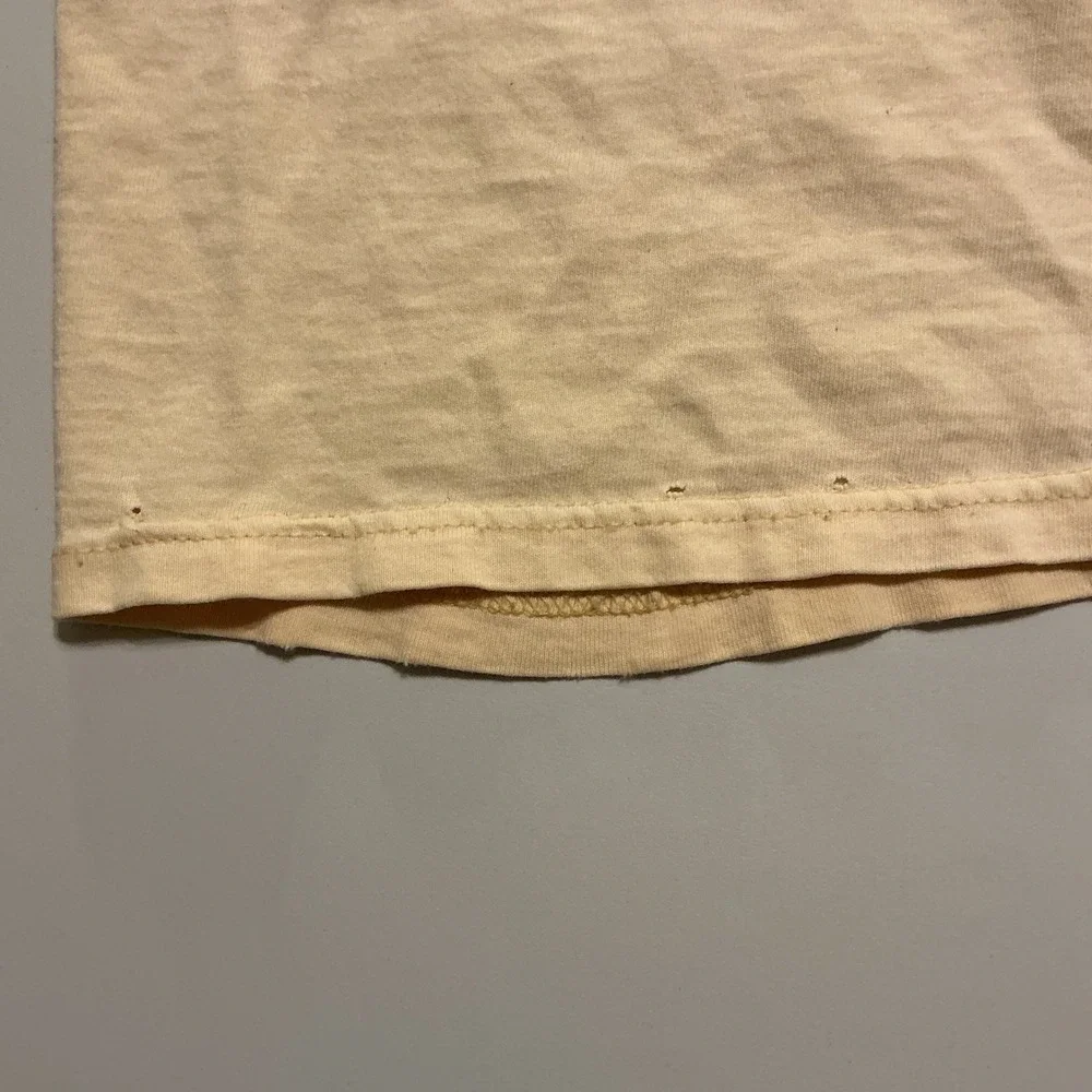 VTG USA Made Y2K Polo‎ Ralph Lauren  Cream Thrashed Distressed Cotton T Shirt XL